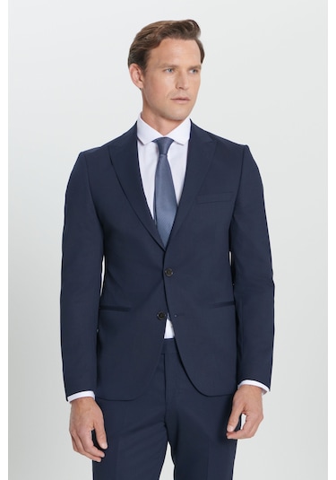 AC&Co / Altınyıldız Classics ERKEK LACI Ekstra Slim Fit Dar Kesim Kırlangıç Yaka Takım Elbise Lacivert