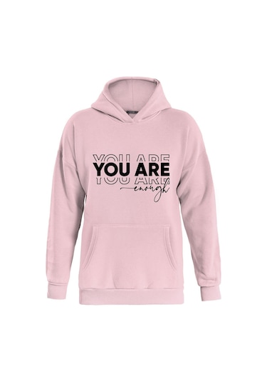 Unisex You Are Baskılı Kapüşonlu İçi Yumuşak Polarlı Oversize Sweatshirt - Pembe Pembe