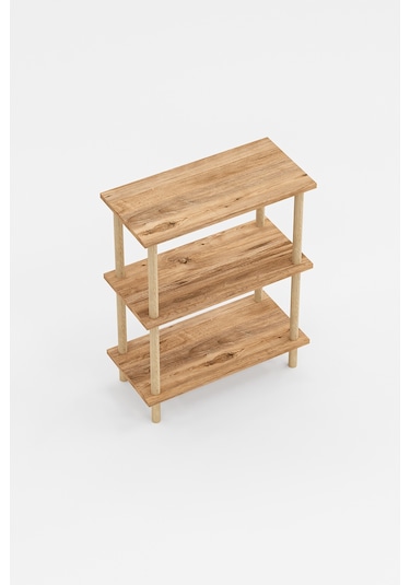 Dekoratif 3 Raflı Ahşap Ayaklı Kitaplık Yan Sehpa Atlantik Çam