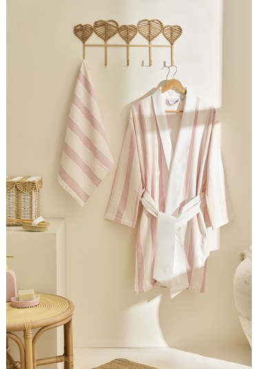 Kaşmir Home Helen Kimono Set Offwhite-rose L-xl Pembe
