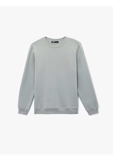 Koton Pamuklu Uzun Kollu Şardonlu Bisiklet Yaka Erkek Basic Sweatshirt Gri 6wam70017mk
