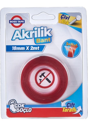 Şeffaf Çift Taraflı Akrilik Montaj Bandı-18 MM/2mt