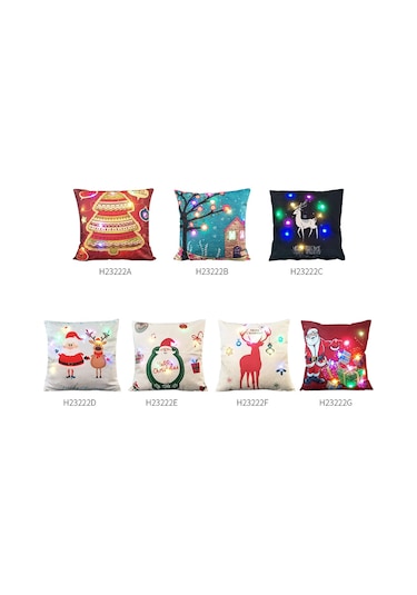 Yunboo Led Işıklı Noel Desenli Keten Yastık Kılıfı 45x45cm - Otomobil, Divan, Pencere Dekorasyonu - Fermuar Kapaklı Diğer