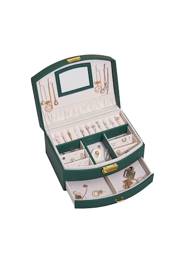 Yystore Takı Saklama Kutusu Çift Çekmeceli Tip Koyu Yeşil