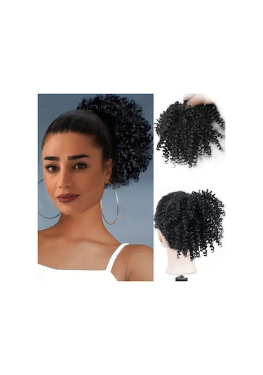 Siyah İnsanlar Postiş Saç Topuz At Kuyruğu Küçük Kıvırcık Saç Bandı Isıya Dayanıklı Sentetik Elyaf Peruk