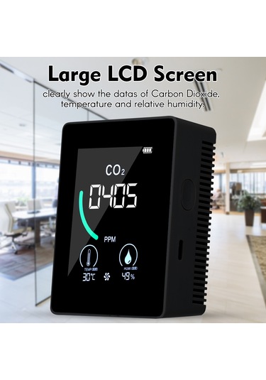 Ximistore9 Siyah Co2 Tespit Cihazı - Sicaklık Ve Nem Sensörü İle Gerçek Zamanlı Ölçüm, 4 Renkli Led Uyarı Sistemi