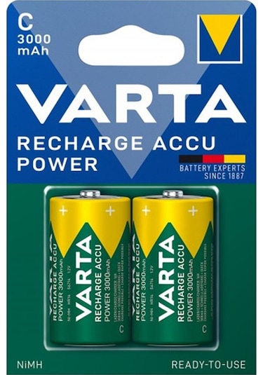 Varta Hr14 3000mah C Orta Boy 1.2 Volt Ni-mh Şarjlı Pil 2li Paket Şarj Edilebilir