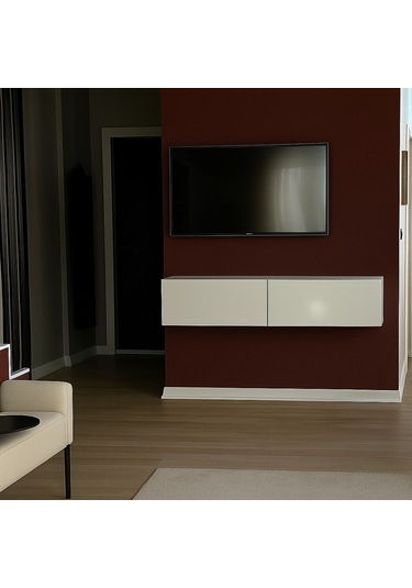 Mac Dizayn Fasalis 140 Cm Beyaz Parlak Tv Ünitesi Modern Minimal Tasarım Parlak Beyaz