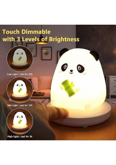 Çocuklar İçin Led Gece Lambası, Sevimli Panda Gece Lambası, Dokunmatik Sensörlü Yumuşak Silikon Gece Lambası