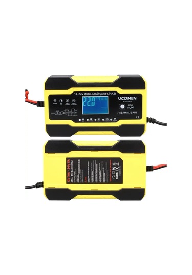 Ucomen 12/24 Volt 10 Amper Led Göstergeli 7 Aşamalı Akü Şarj Cihazı Uc-c121001a Sarı