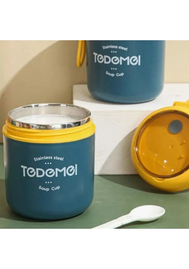 Kangvka Podofo Paslanmaz Çelik Isı Saklama Yemek Kutusu 0.53l - Sızıntısız Kapaklı, Yıkama Makinası Uyumlu, Çekilebilir Kaşık Eşliğinde, 12 Saat Isı/24 Saat Soğuk Tutar Lacivert