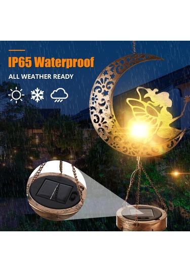 Symbee Güneş Enerjili Bahçe Lambası, Demir Oymalı Peri Ve Ay Desenli Led Çanak Çanak, Ip65 Su Geçirmez Dış Mekan Dekorasyonu Diğer