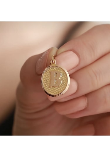 Özden Kuyumcusu  14 Ayar Altın Vintage Oval B Harf Kolye Ucu