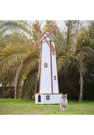 Mandu Yel Değirmenli Ahşap Kedi Evi 80 x 80 x 207 CM