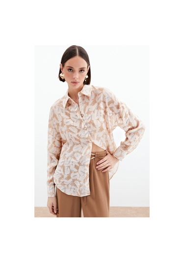Desenli Viskon Gömlek - Taş-136025 Taş