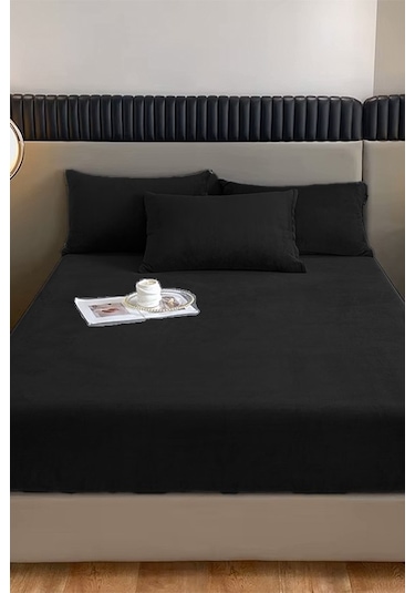 Kadife Kumaş Fitted Lastikli Çarşaf Takımı 160x200+30 Cm Antrasit