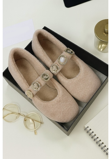 Zera Home Kadın Ev Babeti Kışlık İçi Yünlü Ev Ayakkabısı Panduf Taba