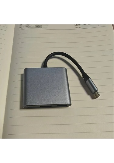 Sunshine011 3 Lü 1 Usb-c Hdtv Dock 4k Projektör Usb 3.0 Kart Okuyucu Pd Black Line Gray