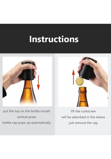 Yuntech01 2'li Paket Siyah Manyetik Otomatik Paslanmaz Çelik Basma Şeklinde Şişe Açıcı Siyah