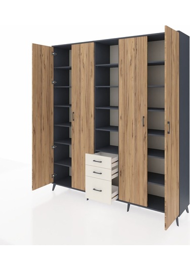 Hyperion Dolap 17 Raflı 3 Çekmeceli 4 Kapaklı 220x44x243 Antrasit-çam/aytaşı Atlas Çam/aytası