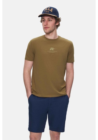 Fabıo Koyu Yeşil Bisiklet Yaka Baskılı Standard Fit Erkek Tshirt Koyu Yeşil