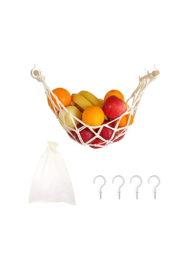 Xindoker Punch-free Ahşap Ve Pamuk Mutfak Sepeti - Havlu Dokulu Sebze-meyve Askısı, Havalandırıcı, Yer Tasarrufu, Yıkama Eliyelir Bej