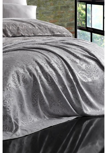 Nazik 7 Parça Pikeli Nevresim Takımı Gelin Seti Valeria Gri Diğer