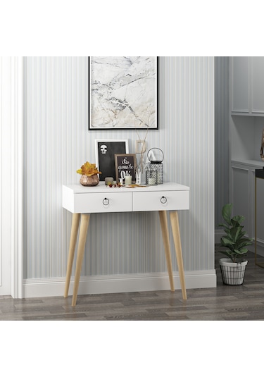 Dekorosso Arden Ahşap Ayaklı Modern Dekoratif Dresuar Beyaz 72cm Beyaz