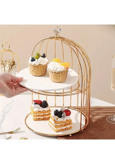 Fochsia Mumm Hiboux Altın Tek Katlı Zarif Pasta Standı Çay Partisi Ve Hediyelik