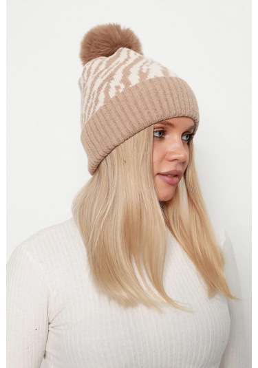 Zebra Desen Kadın Bere Rkş-21 Camel Camel