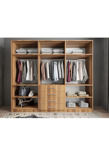 Biray 6 Kapaklı Gardırop Dolap Ceviz 208 Cm Montaj Dahil