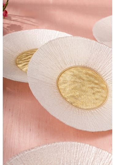 Emsan Golden 6 Kişilik Cam Pasta Seti 21 Cm Gold