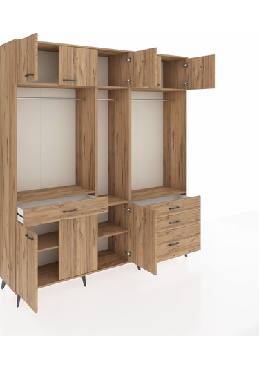 Hyperion Dolap 8 Raflı 4 Çekmeceli 3 Askılı 220x44x243 Çam-çam/çam Atlas Çam/atlas Çam
