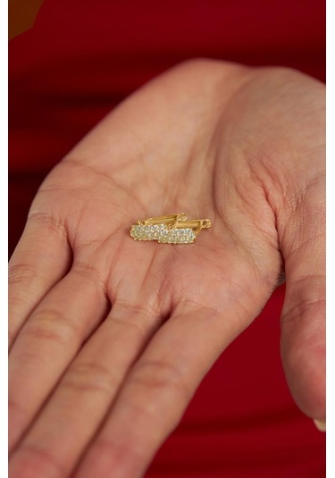 Zirkon Taşlı Gold J Klips Minimal Gümüş Küpe