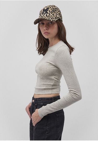Mavi - Uzun Kollu Gri Crop Basic Tişört 1612822-88467 Gri