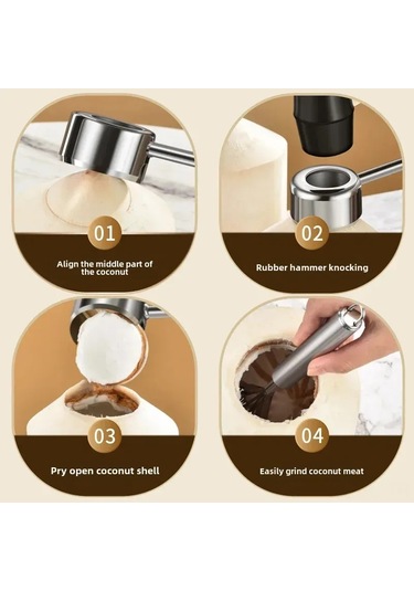Dofolink Stainless Steel Mutfak Aleti Seti: Hindistan Cevizi Açıcı, Hindistan Cevizi Etini Kazıyan Ve Kabuğu Kırıcı Lastik Çekiç Başlı Araçlar