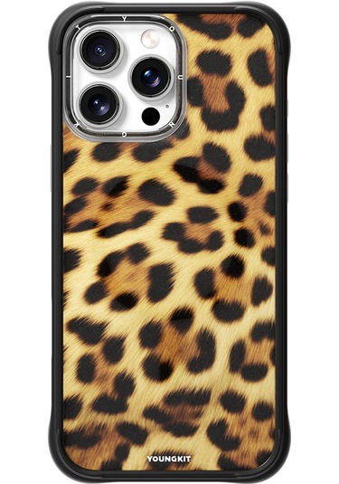 İphone 15 Pro Max Uyumlu Kılıf M-safe Şarj Özellikli Youngkit Leopard Serisi Kapak Kahverengi