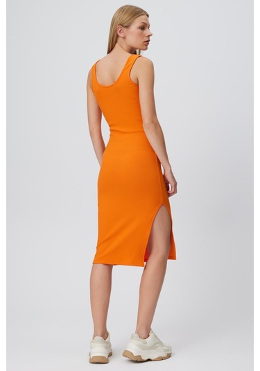 HALKA APLİKELİ ASKILI ELBİSE TURUNCU Turuncu