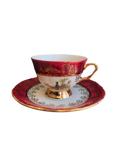 King El Yapımı Çekoslavak Zvırata Bordo Kahve Fincan Takımı 6'lı Diğer