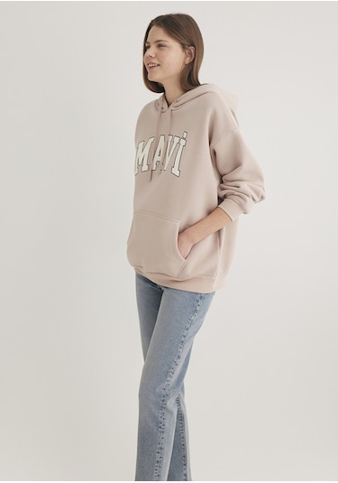 Mavi - Mavi Logo Baskılı Kapüşonlu Bej Sweatshirt 1600361-70043 Bej