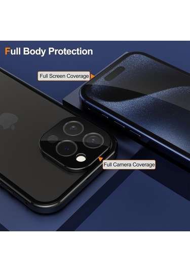 Bloomnest İphone Uyumlu 15 Pro Uyumlu Manyetik Çift Taraflı Anti-gözetleme Temperli Cam Kılıfı Diğer