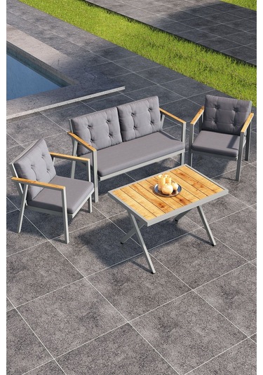 Sierra 2+1+1 Metal İskeletli Suya Dayanıklı Bahçe Balkon Mobilya Takımı Cafe, Salon Koltuk Takımı Antrasit