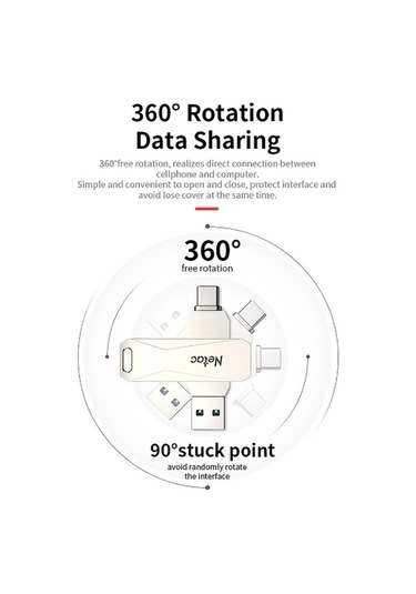Netac U782c 128gb Type-c + Usb Çift Arayüz Flash Bellek Tak Ve Çalıştır Cep Telefonu Hafıza Genişletme U Disk Gümüş