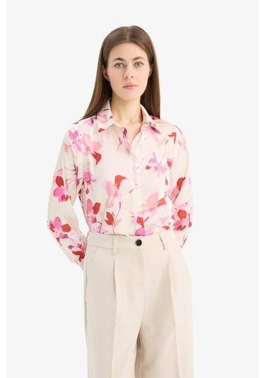 DeFacto Oversize Geniş Kalıp Desenli Saten Uzun Kollu Gömlek T6892AZ25SPER100