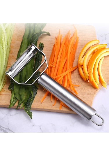 Monyee Çift Fonksiyonlu 430 Çelik Zeytin Slicer - Hızlı Sebze Meyve Soyucu Ve Julienne Dilimleyici, Kolay Kullanım, Keskin Bıçak Gümüş