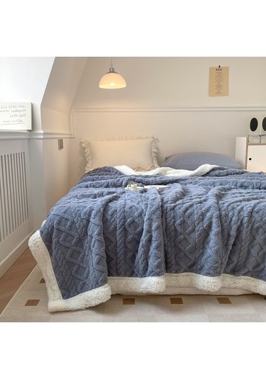 Flybuy Yumuşak Tek Renk Mavi Kuzu Kalın Kadife Hqgoodstore Göl Ev Düz Çift Battaniye Şık 200x150cm Mavi