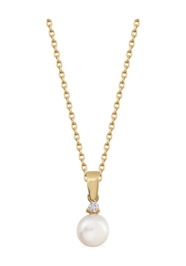 Üç Tırnaklı Pırlantalı 0,088 Karat Doğal İnci Kolye 11 Mm Sarı 11 Mm