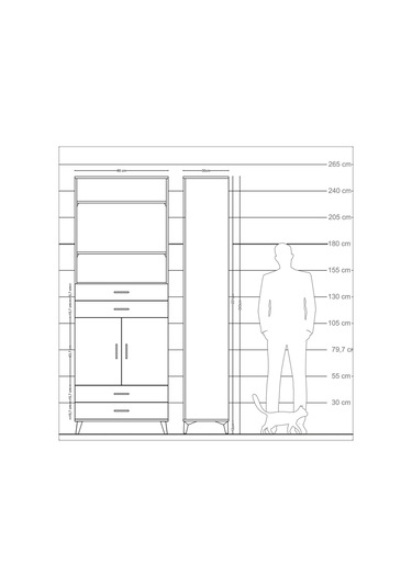 Arges Dolap 5 Raflı 4 Çekmeceli 2 Kapaklı 88x30x243 Aytaşı-çam Aytaşı