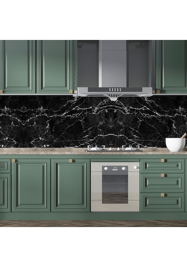 Mutfak Tezgah Arası Folyo Fayans Kaplama Folyosu Siyah Mermer Des