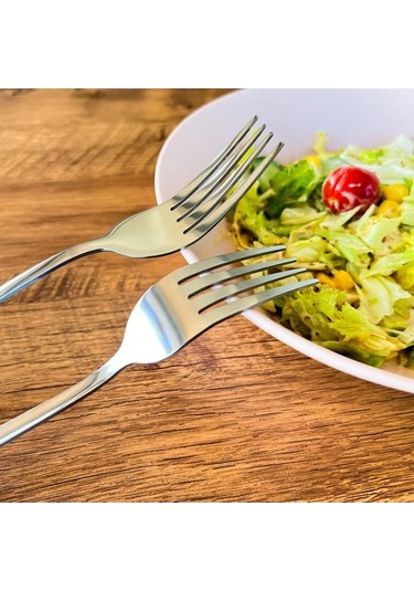 Didadodo Paslanmaz Çelik 8 Parça Salata Takımı - Uzun Saplı, Parlak, Ev & Dış Mekanlar İçin Gümüş Gümüş